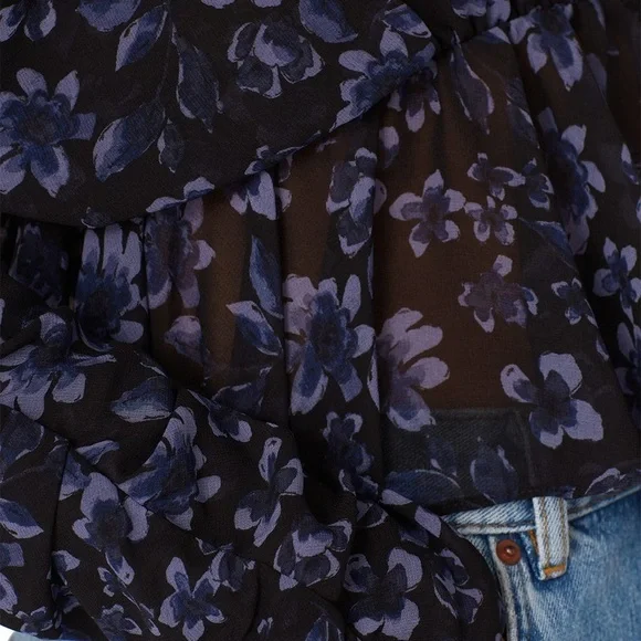 MISA Los Angeles Kesara Top XS Navy Floral Peplum Blouse NWOT Cropped - Picture 7 of 12